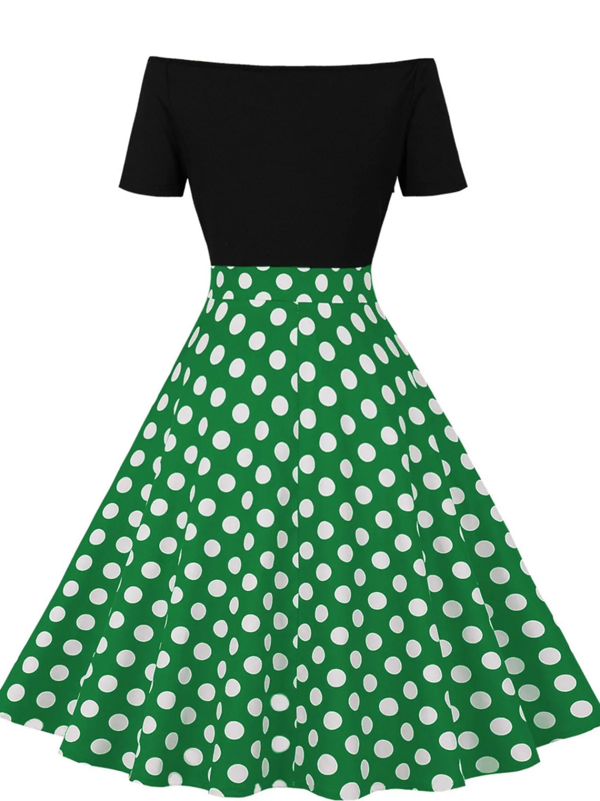 Sale Retro Stage 1950s Polka Dot Patchwork Short Sleeves Dress