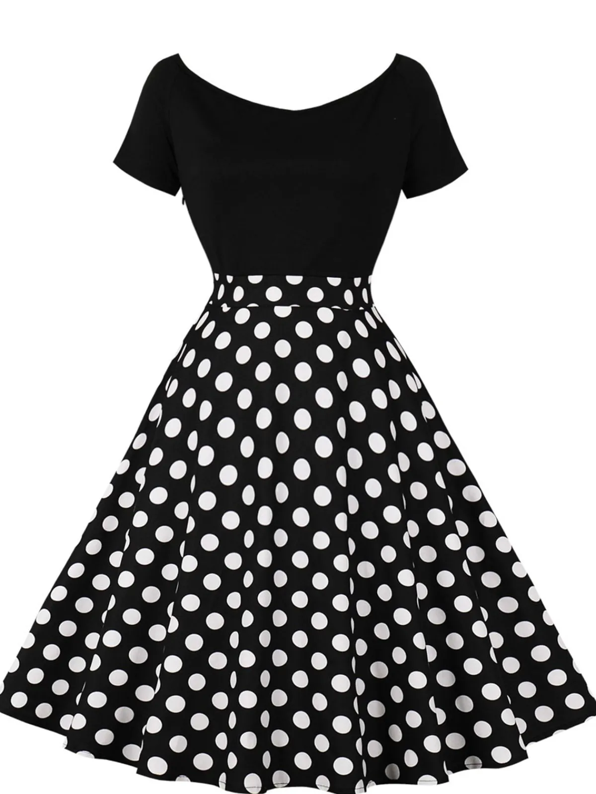 Clearance Retro Stage 1950s Polka Dot Patchwork Short Sleeves Dress