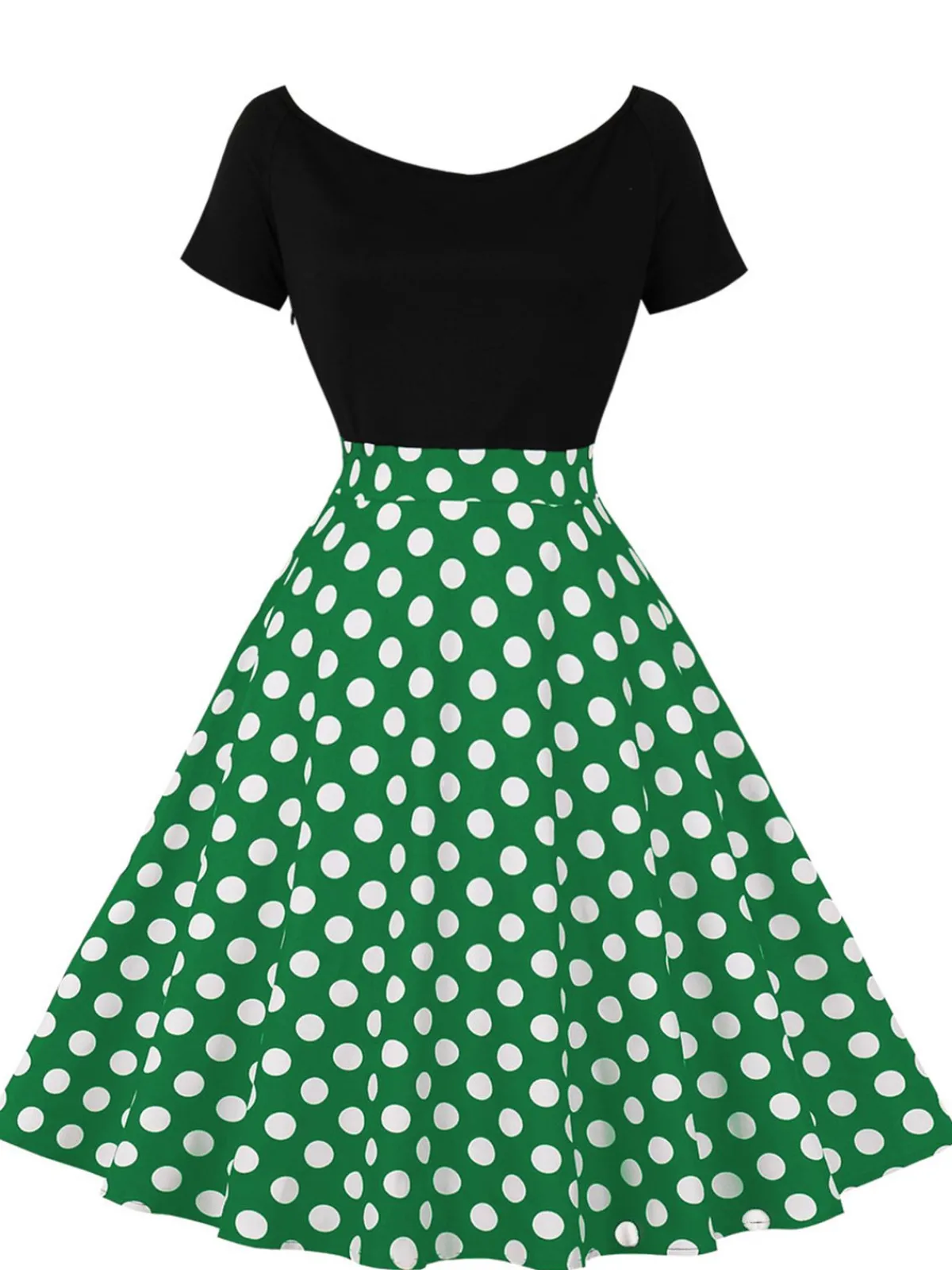 Clearance Retro Stage 1950s Polka Dot Patchwork Short Sleeves Dress