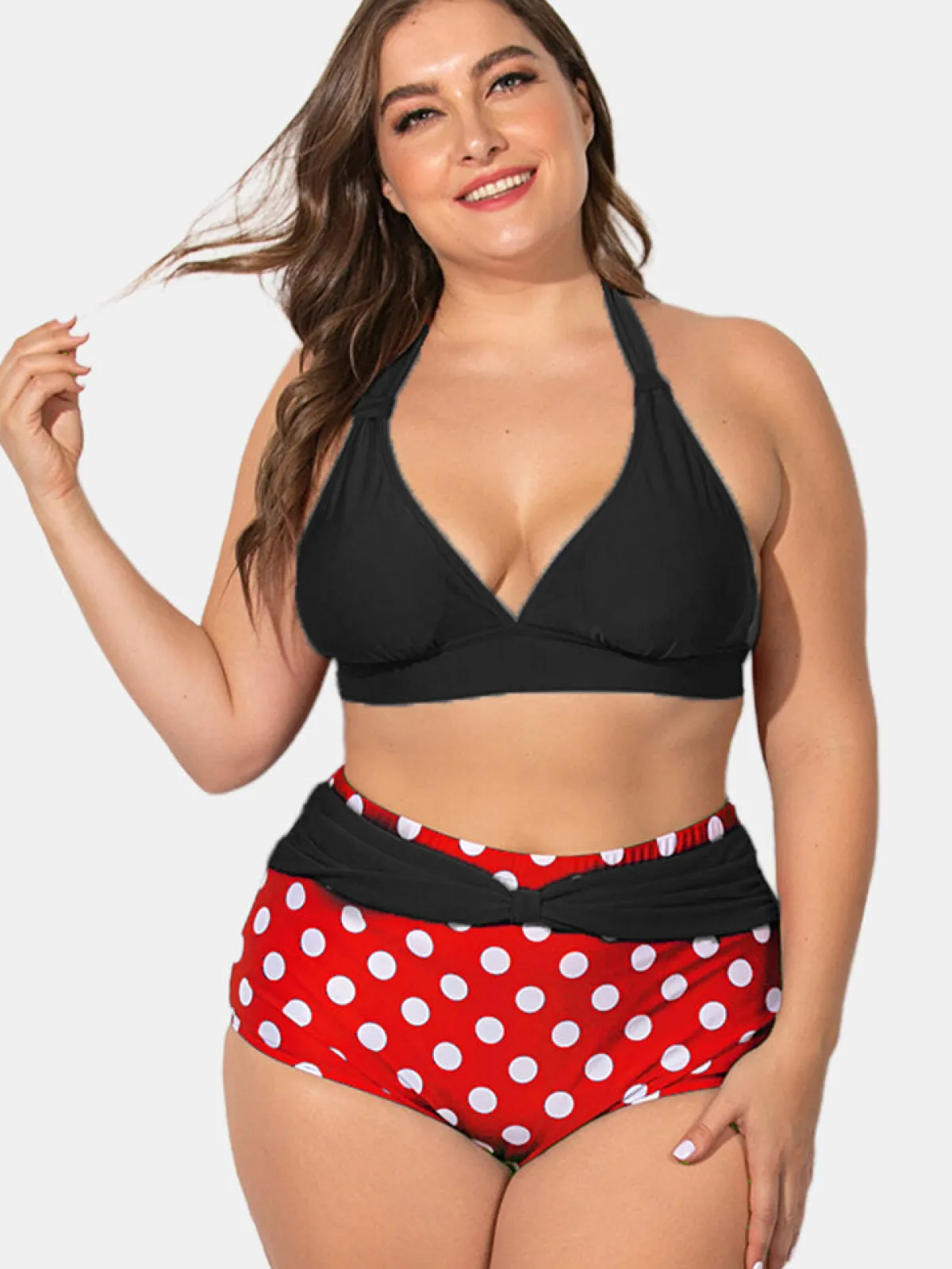 Discount Retro Stage 1950s Polka Dot Pleated Halter Bikini