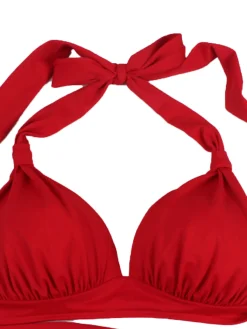 Discount Retro Stage 1950s Polka Dot Pleated Halter Bikini