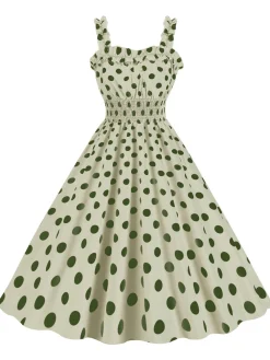 Best Retro Stage 1950s Polka Dot Smocking Strap Dress