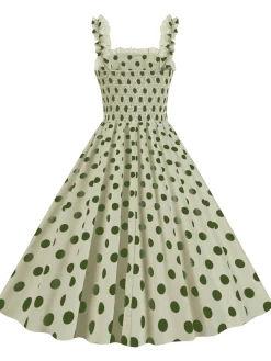 Best Retro Stage 1950s Polka Dot Smocking Strap Dress