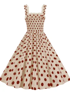 Best Retro Stage 1950s Polka Dot Smocking Strap Dress