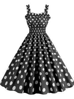 Best Retro Stage 1950s Polka Dot Smocking Strap Dress