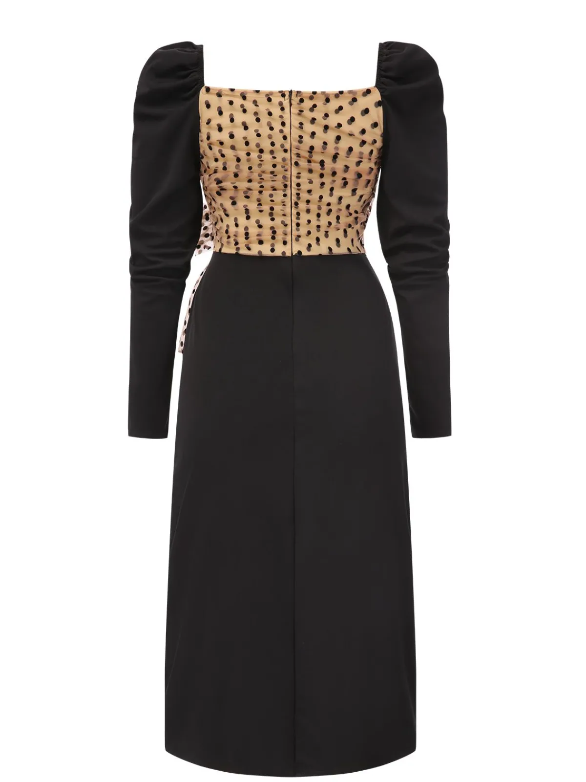Outlet Retro Stage 1960s Polka Dot Waist Bow Long Sleeve Dress Black