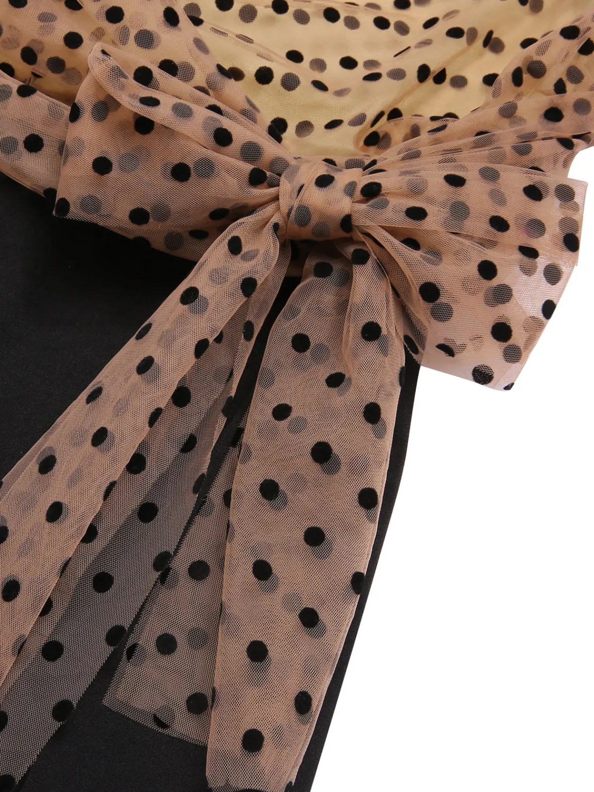 Outlet Retro Stage 1960s Polka Dot Waist Bow Long Sleeve Dress Black