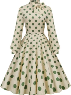 Hot Retro Stage 1950s Polka Dots Bowknot Swing Dress