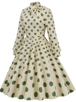Hot Retro Stage 1950s Polka Dots Bowknot Swing Dress