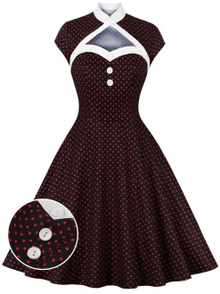 Best Retro Stage 1950s Polka Dots Heart Collar Dress