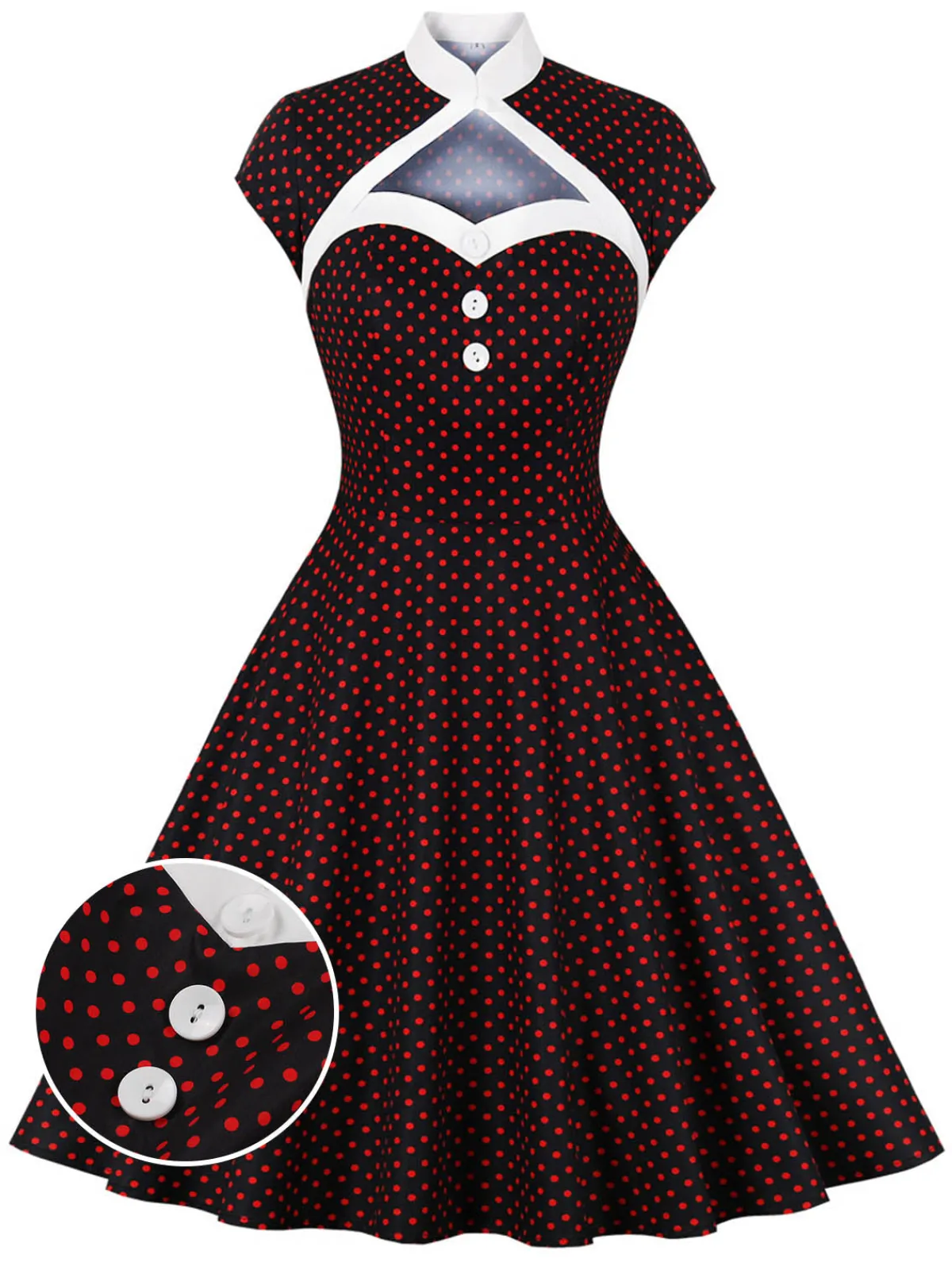 Best Retro Stage 1950s Polka Dots Heart Collar Dress