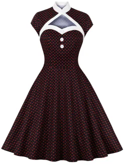 Best Retro Stage 1950s Polka Dots Heart Collar Dress