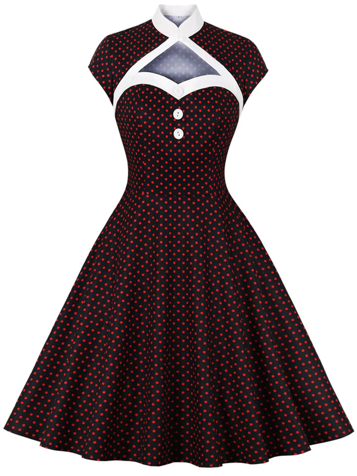 Best Retro Stage 1950s Polka Dots Heart Collar Dress