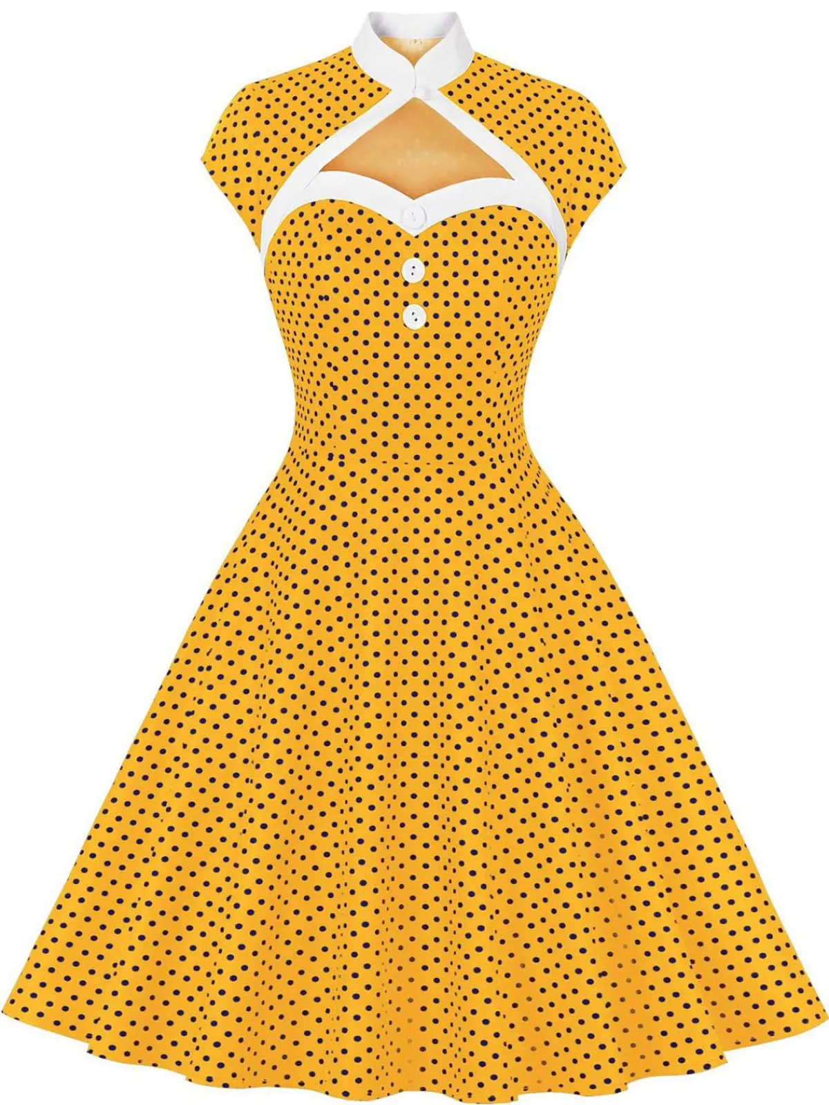 Best Retro Stage 1950s Polka Dots Heart Collar Dress