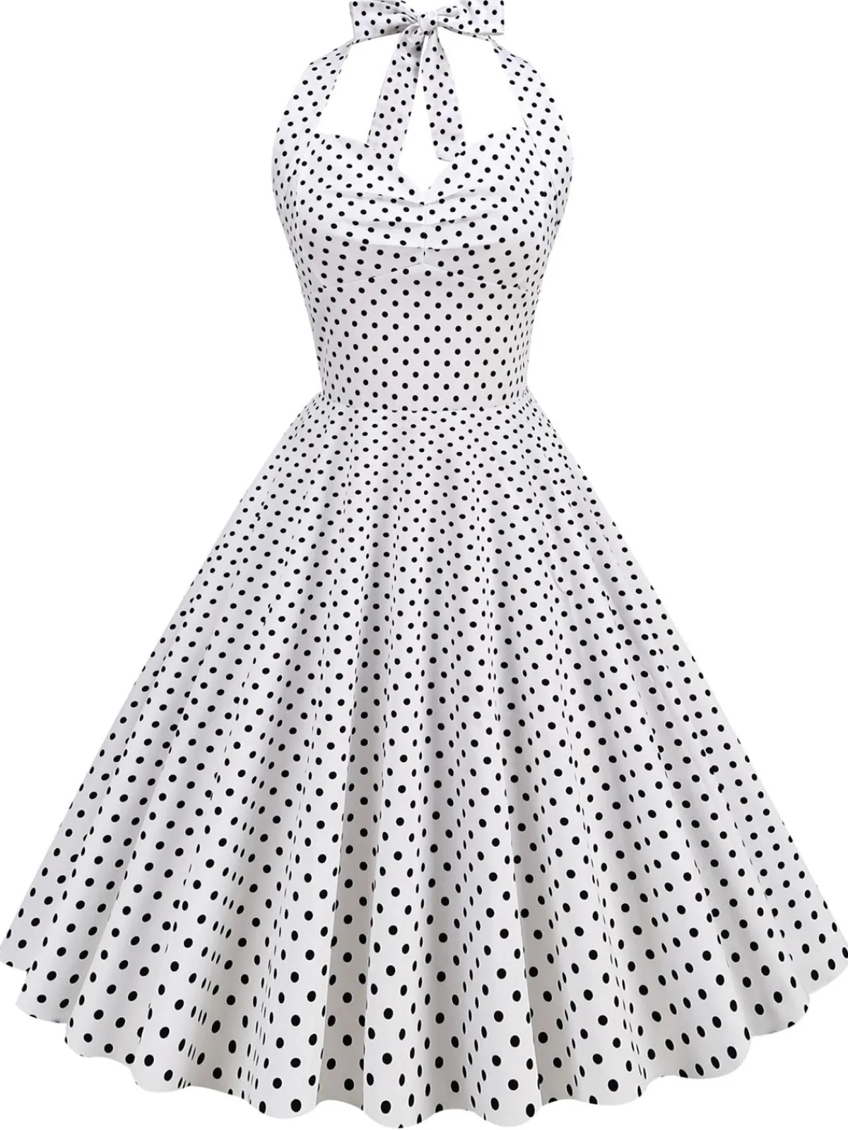Discount Retro Stage 1950s Polka Dots Lace Up Halter Swing Dress