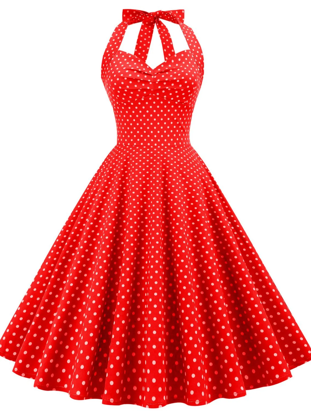 Discount Retro Stage 1950s Polka Dots Lace Up Halter Swing Dress