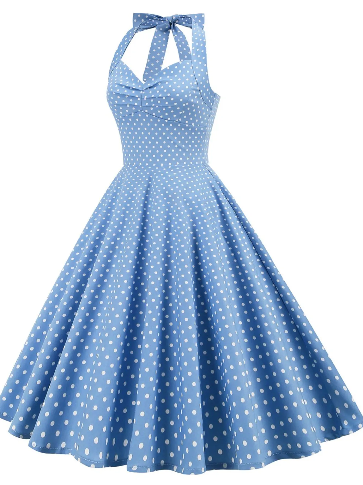 Discount Retro Stage 1950s Polka Dots Lace Up Halter Swing Dress