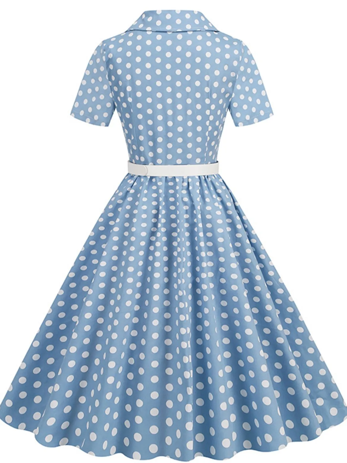 New Retro Stage 1950s Polka Dots Lapel Belted Dress