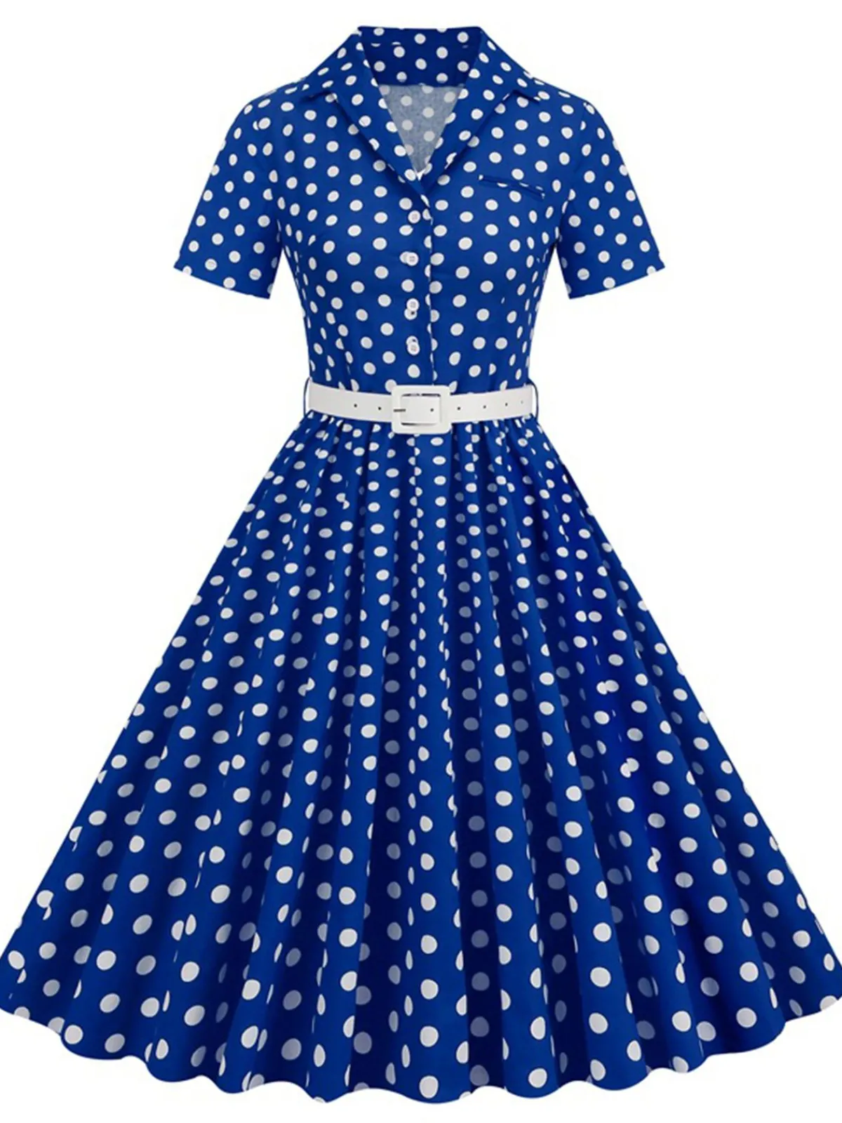 New Retro Stage 1950s Polka Dots Lapel Belted Dress