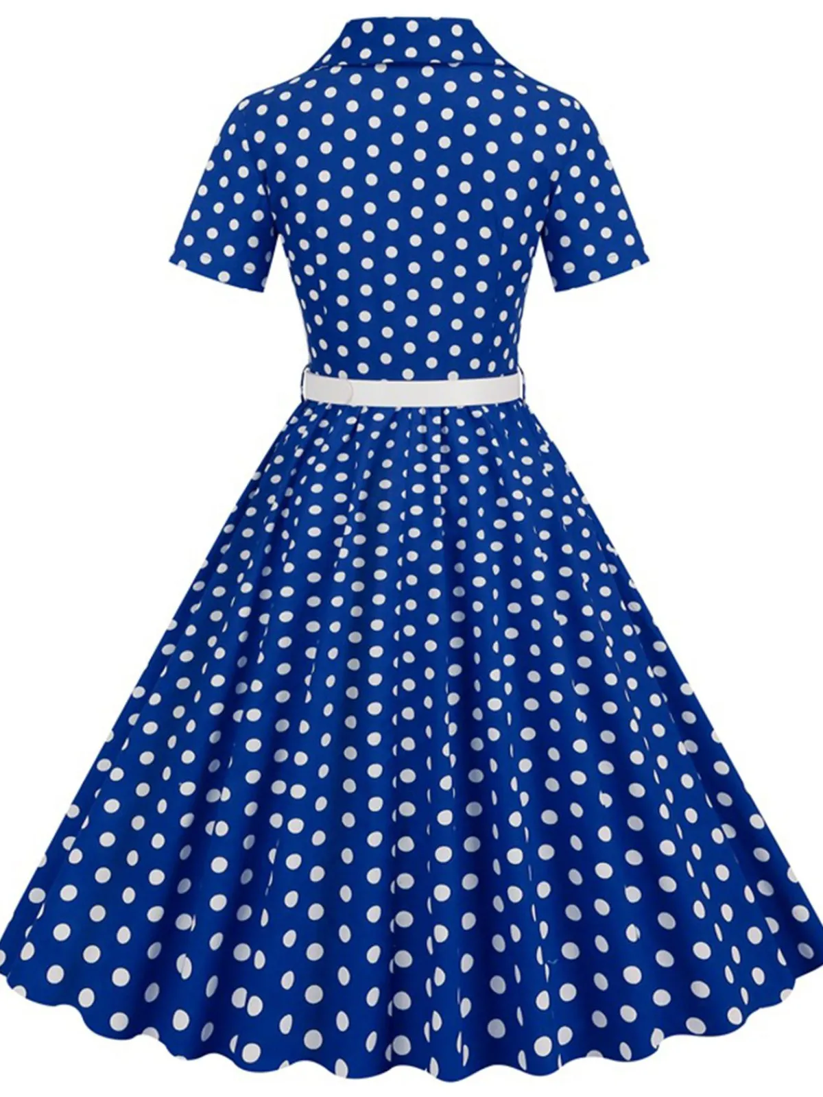 New Retro Stage 1950s Polka Dots Lapel Belted Dress