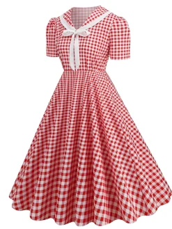 Best Retro Stage 1950s Polka Dots Lapel Bowknot Swing Dress