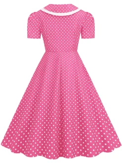 Best Retro Stage 1950s Polka Dots Lapel Bowknot Swing Dress
