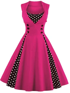 Outlet Retro Stage 1950s Polka Dots Lapel Patchwork Swing Dress