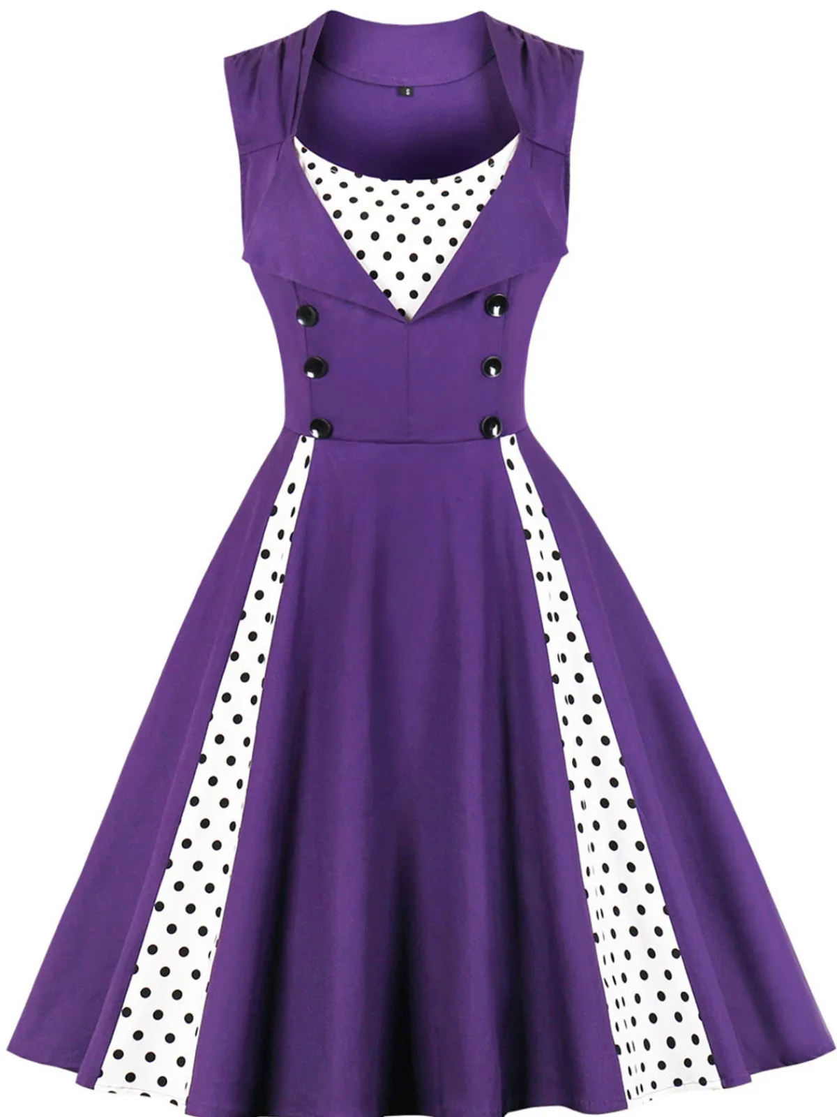 Outlet Retro Stage 1950s Polka Dots Lapel Patchwork Swing Dress