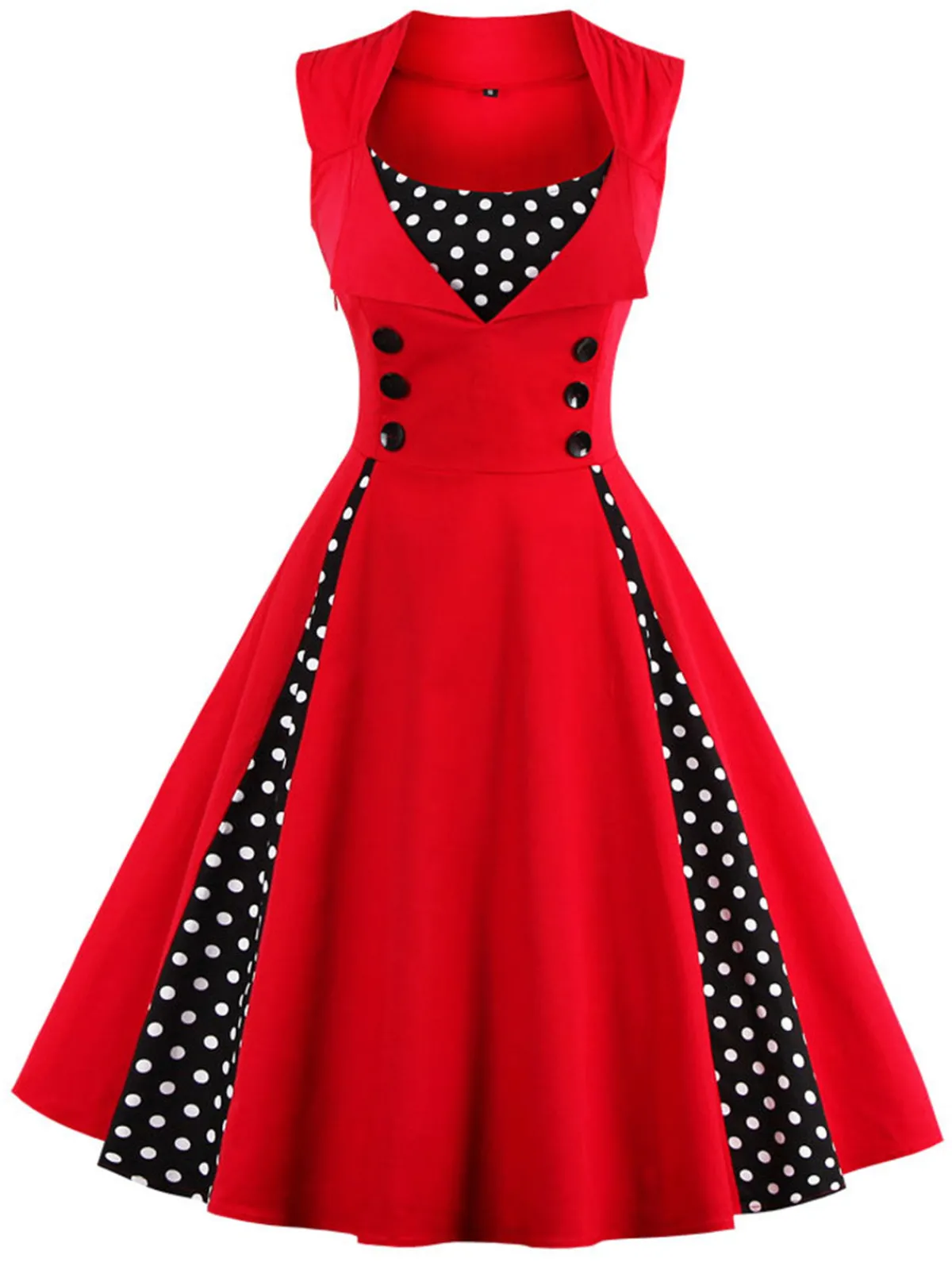 Outlet Retro Stage 1950s Polka Dots Lapel Patchwork Swing Dress