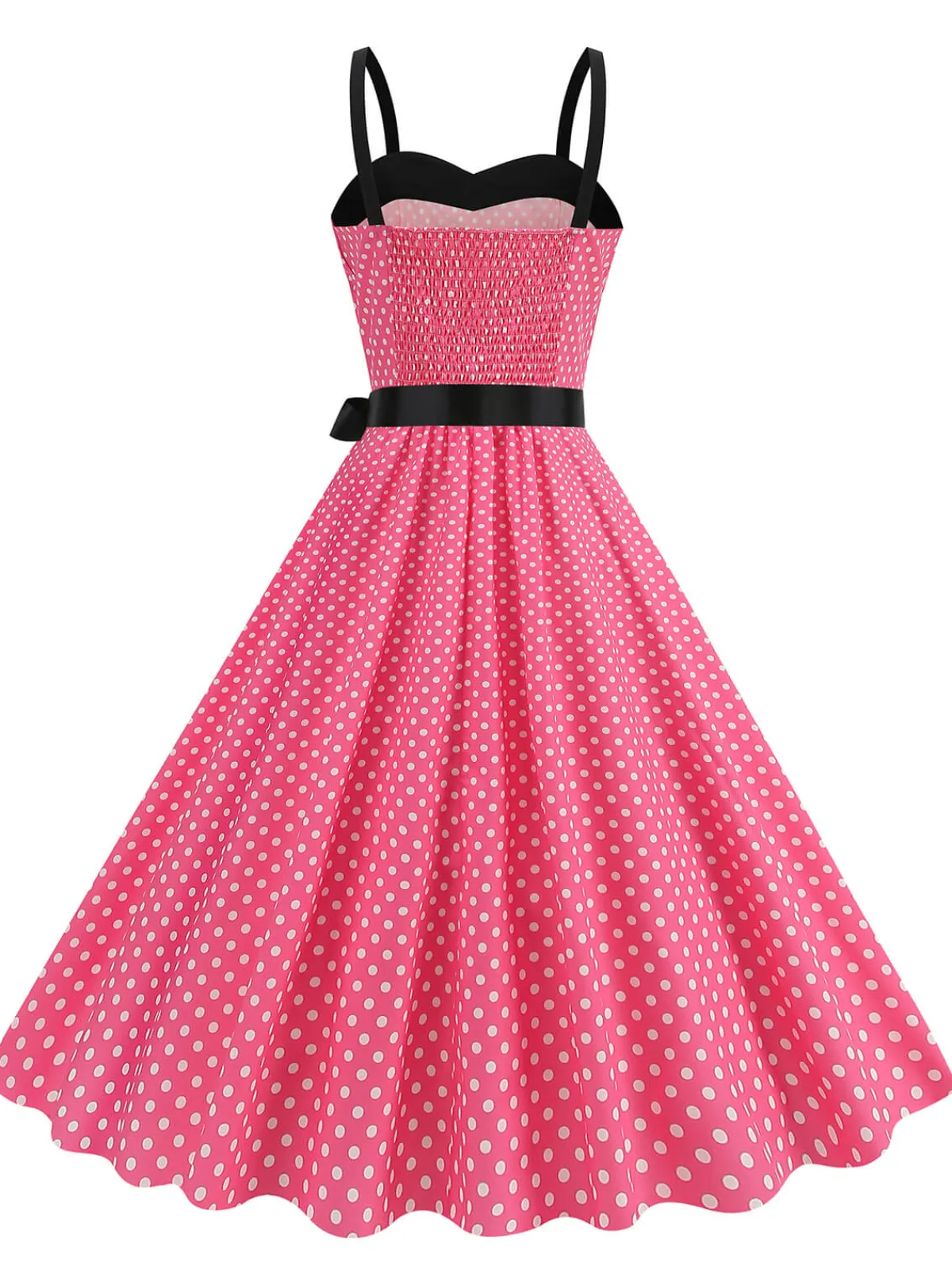 Clearance Retro Stage 1950s Polka Dots Patchwork Ribbon Strap Dress