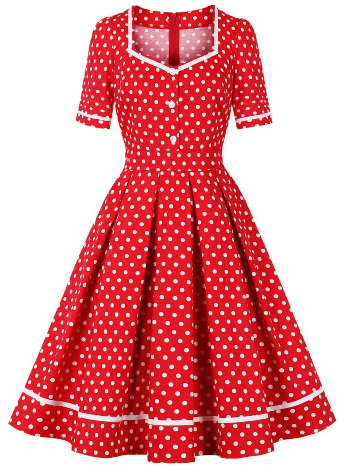 Fashion Retro Stage 1950s Polka Dots Patchwork Swing Dress