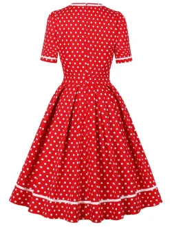 Fashion Retro Stage 1950s Polka Dots Patchwork Swing Dress