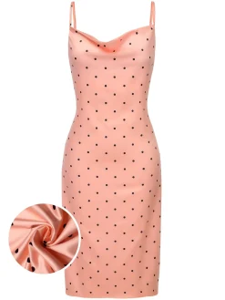Outlet Retro Stage 1930s Polka Dots Spaghetti Straps Satin Nightgown