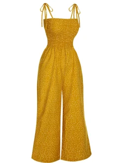 Discount Retro Stage 1970s Polka Dots Spaghetti Strap Bind Jumpsuit