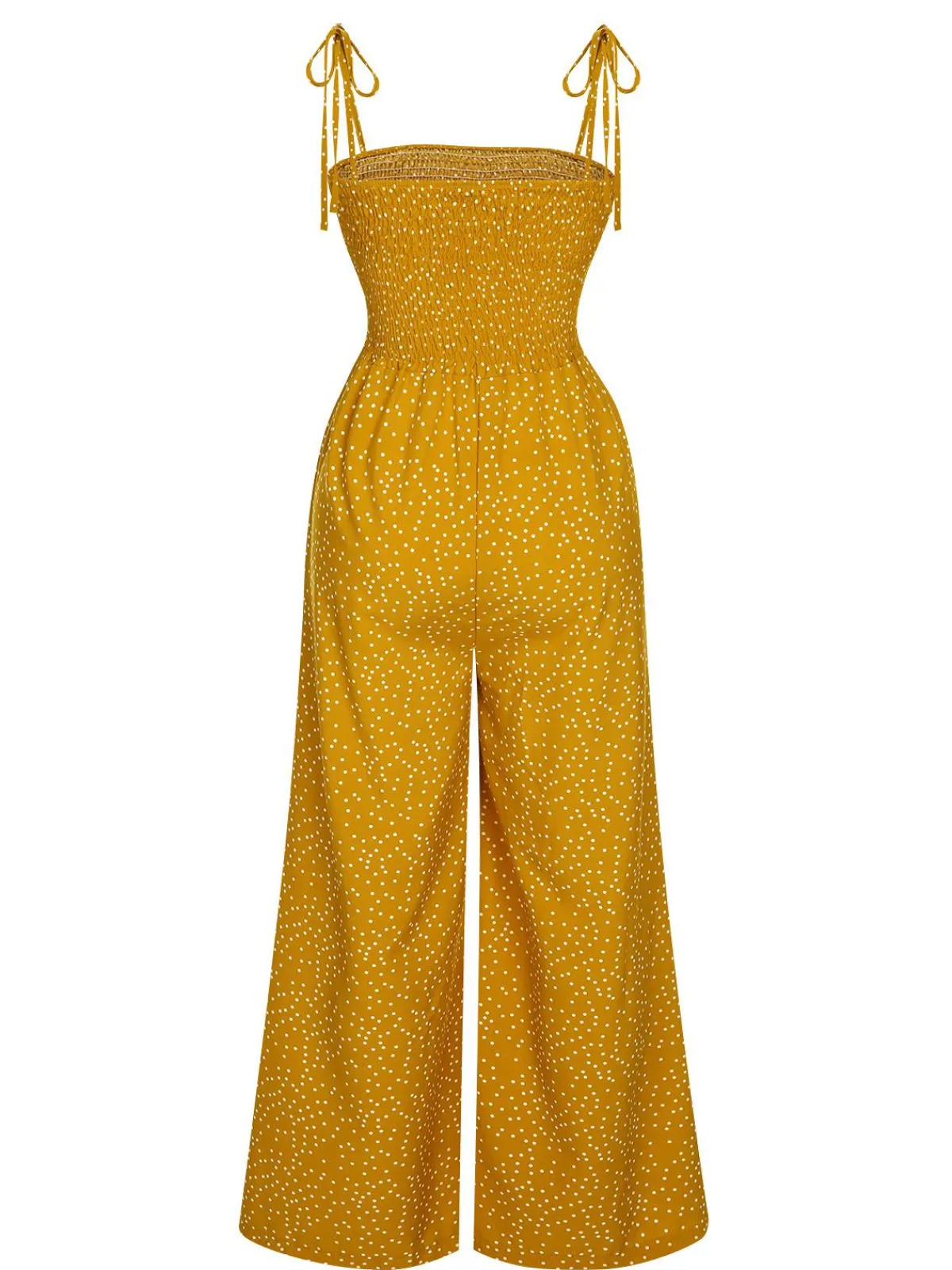 Discount Retro Stage 1970s Polka Dots Spaghetti Strap Bind Jumpsuit