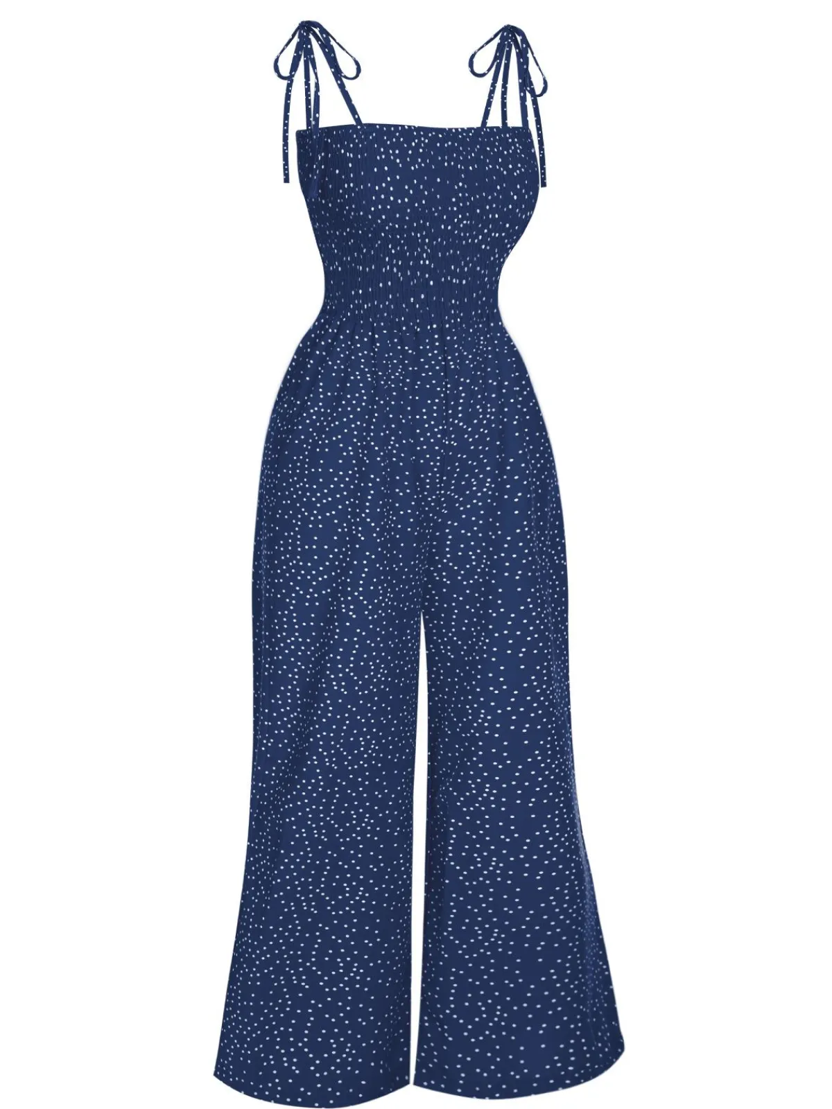Discount Retro Stage 1970s Polka Dots Spaghetti Strap Bind Jumpsuit