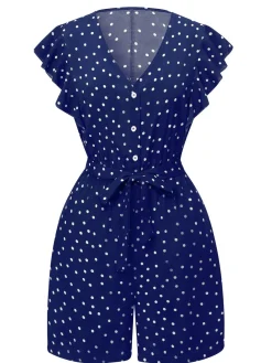 Online Retro Stage 1950s Polka Dots V-Neck Belted Romper