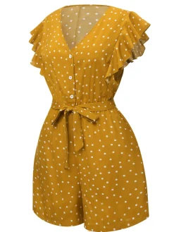 Online Retro Stage 1950s Polka Dots V-Neck Belted Romper