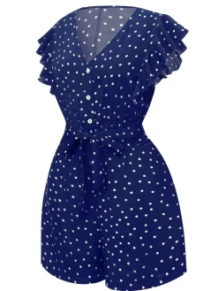 Online Retro Stage 1950s Polka Dots V-Neck Belted Romper