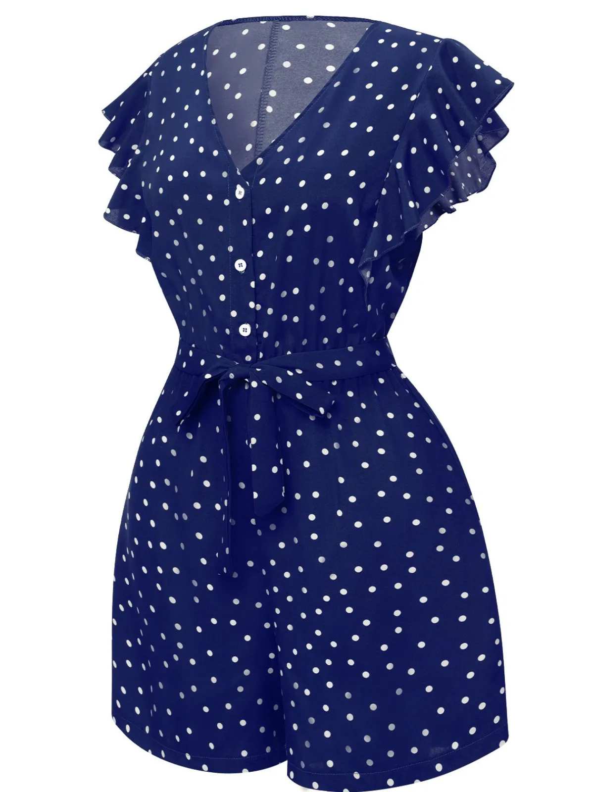 Online Retro Stage 1950s Polka Dots V-Neck Belted Romper