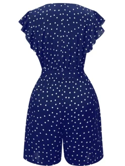 Online Retro Stage 1950s Polka Dots V-Neck Belted Romper