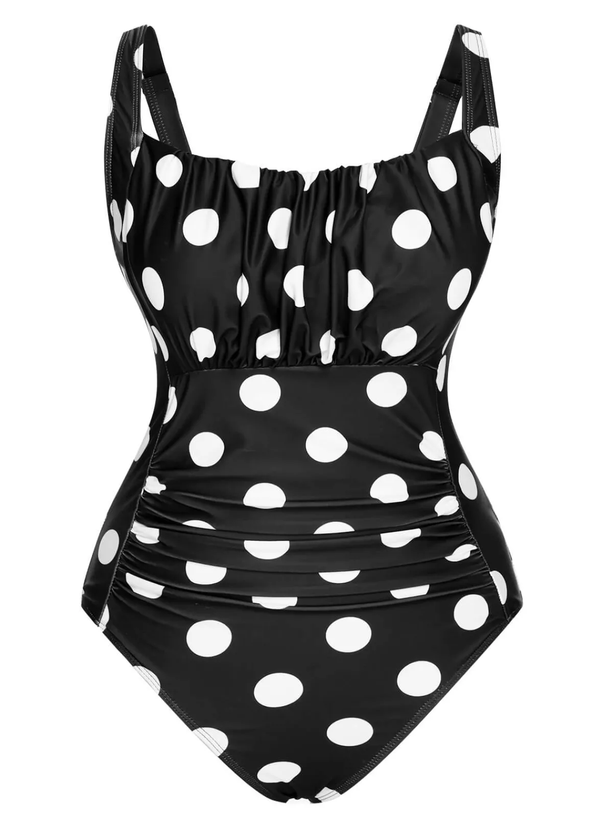 Best Retro Stage 1940s Polka Dots Wrinkle Strap Swimsuit