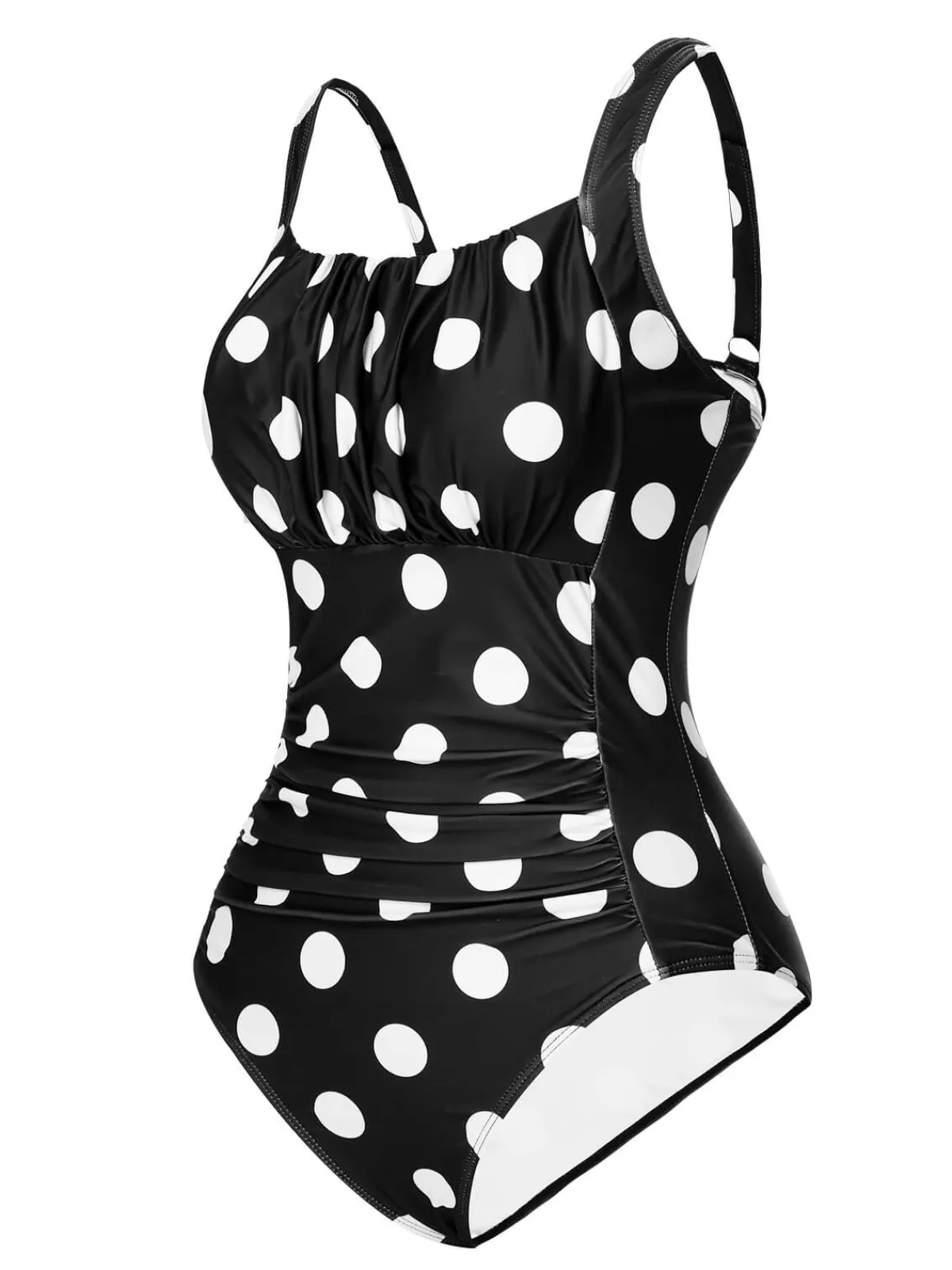 Best Retro Stage 1940s Polka Dots Wrinkle Strap Swimsuit