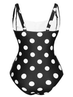Best Retro Stage 1940s Polka Dots Wrinkle Strap Swimsuit