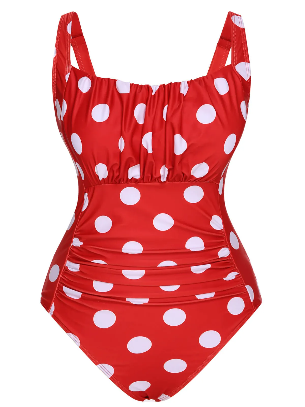 Best Retro Stage 1940s Polka Dots Wrinkle Strap Swimsuit
