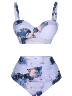 Hot Retro Stage 1960s Print Spaghetti Strap Swimsuit