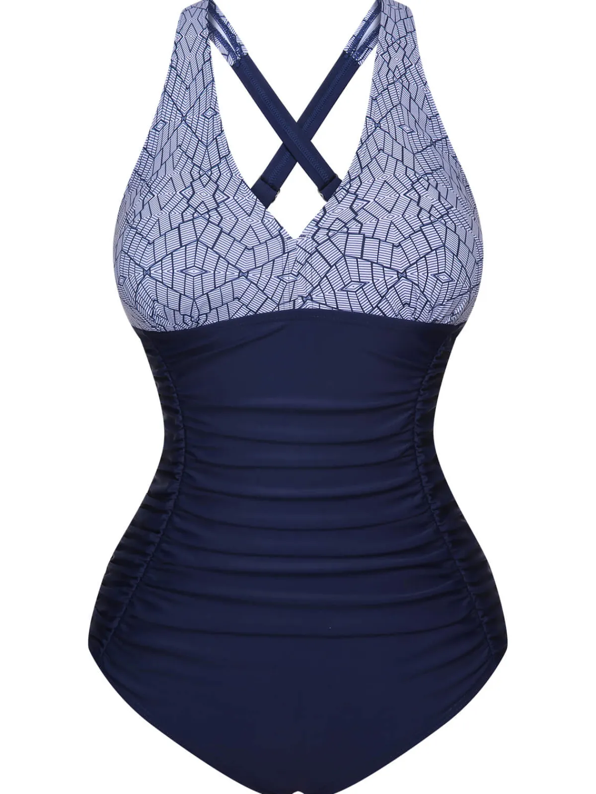 Discount Retro Stage 1950s Printed One-Piece Swimsuit Blue