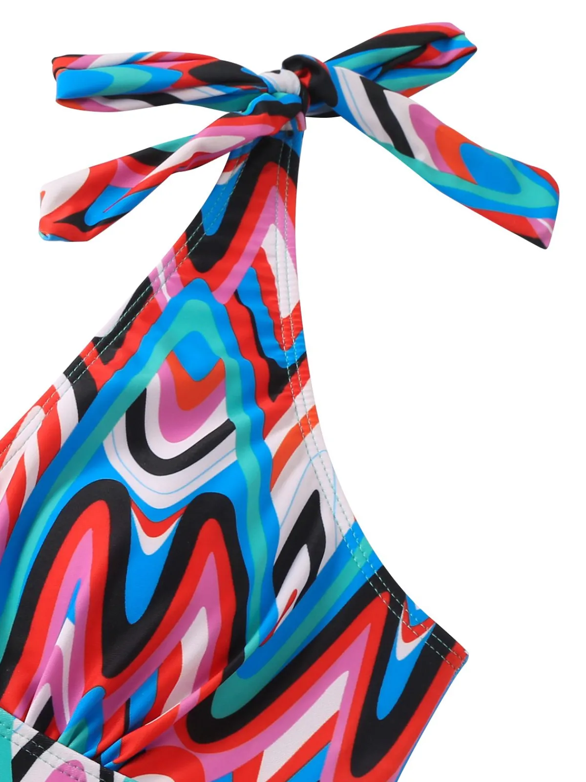 Discount Retro Stage 1970s Psychedelic Chevron Deep V-Neck Swimsuit