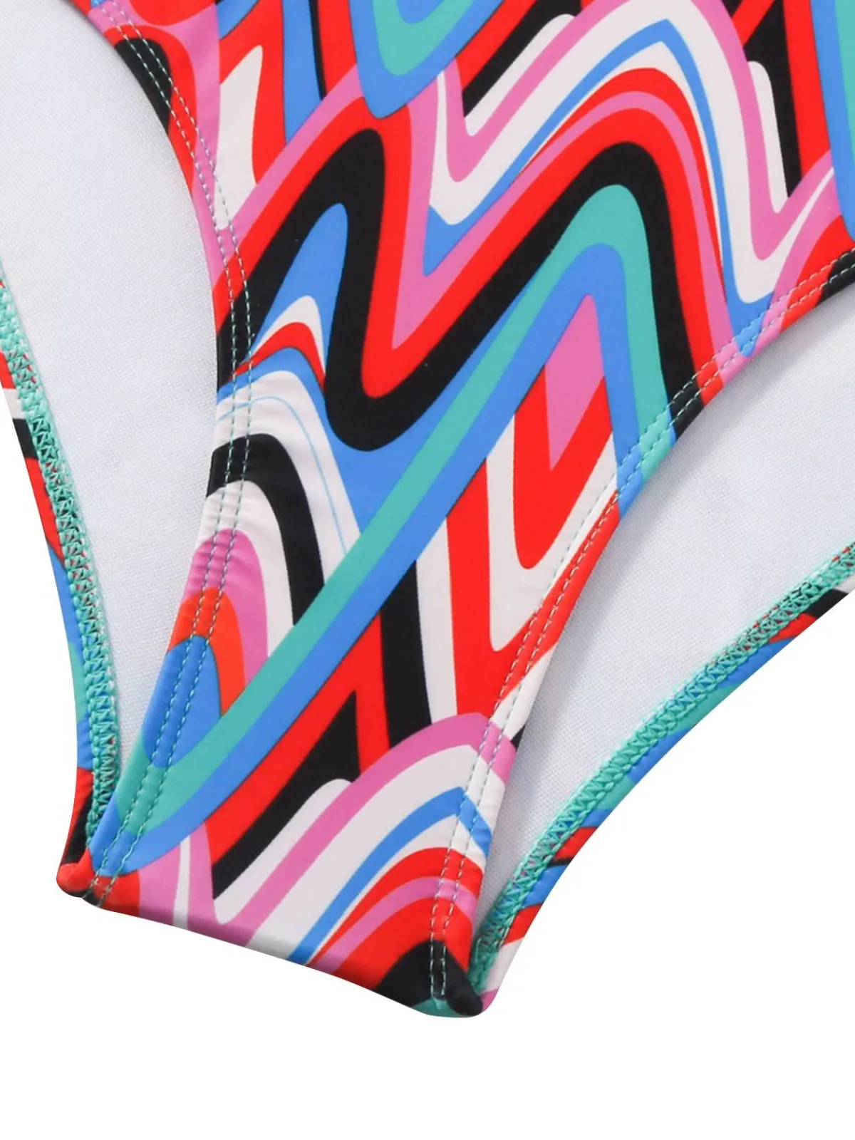 Discount Retro Stage 1970s Psychedelic Chevron Deep V-Neck Swimsuit