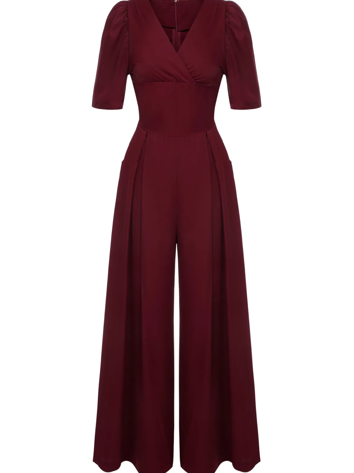 Outlet Retro Stage 1930s Puff Short Sleeve Wide Leg Jumpsuit